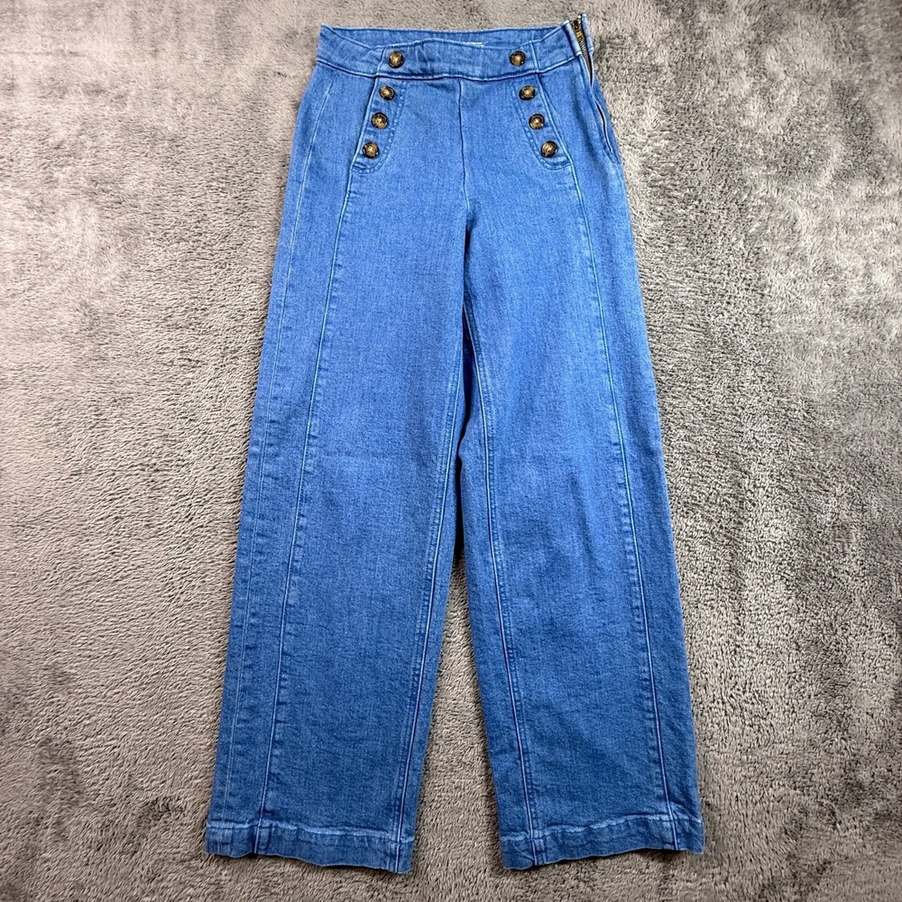 Old Navy Womens Sz 0 Sky-Hi Wide Leg Sailor Jeans Blue Nautical Button